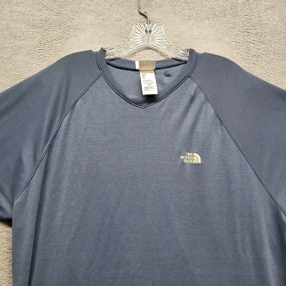 The North Face Men Shirt L Blue Logo Embroidery Vaporwick Activewear Short